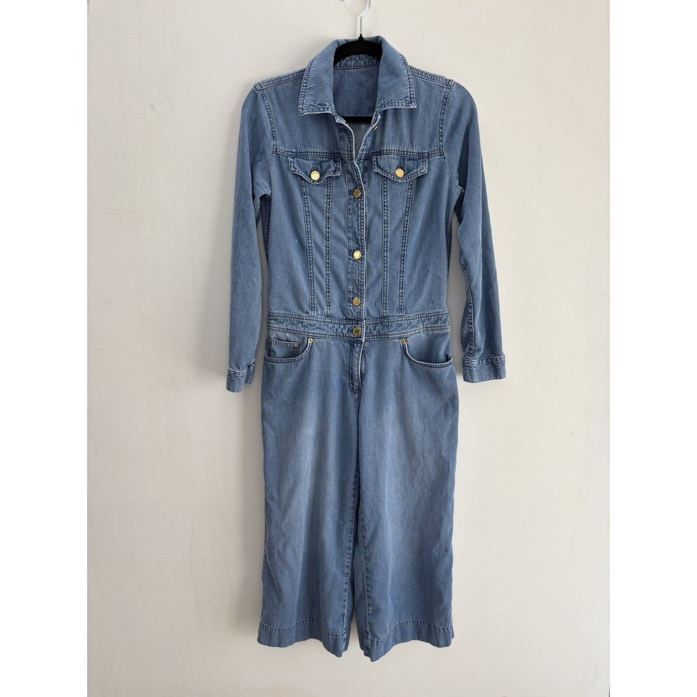 Michael Kors Woman Sz 0 Tencel Wide Leg Denim Jean Jumpsuit Coastal Cowgirl